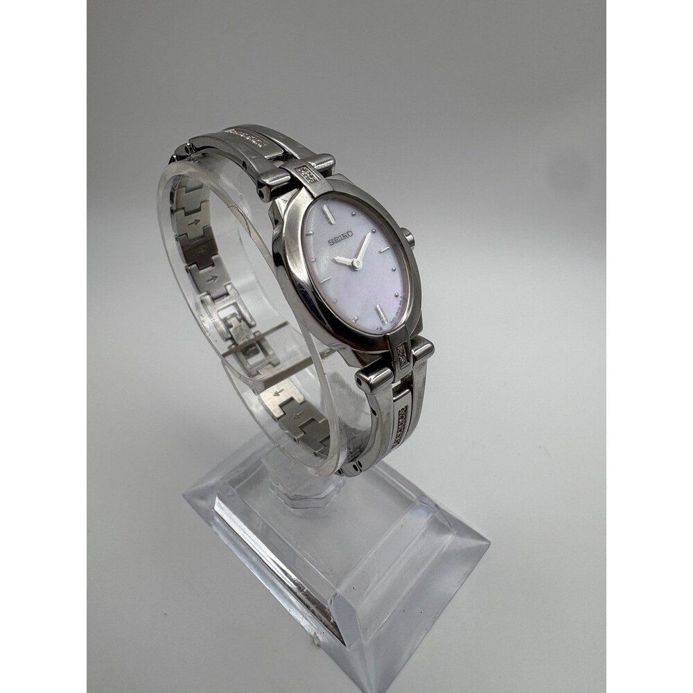 Seiko Womens 1N00-0KG0 Pink MOP Dial Crystal Accent Watch New Battery